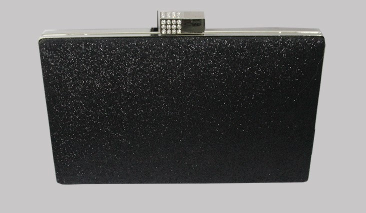 Glitter Evening Clutch with Diamante Clasp in Black B-24