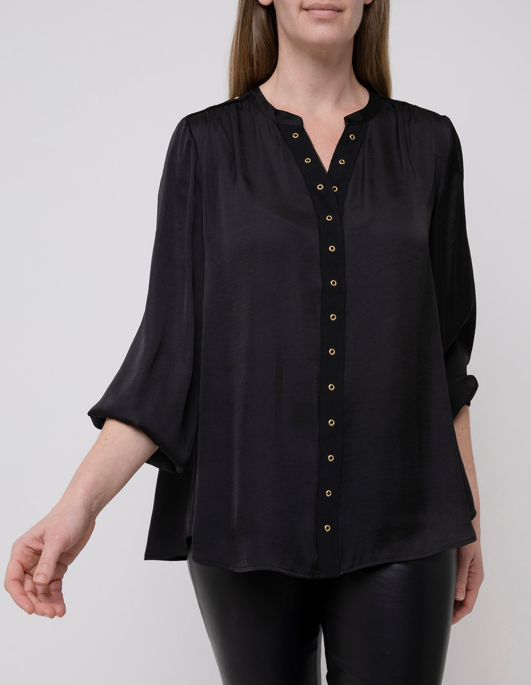 Ping Pong Eyelet Trim Top in Black