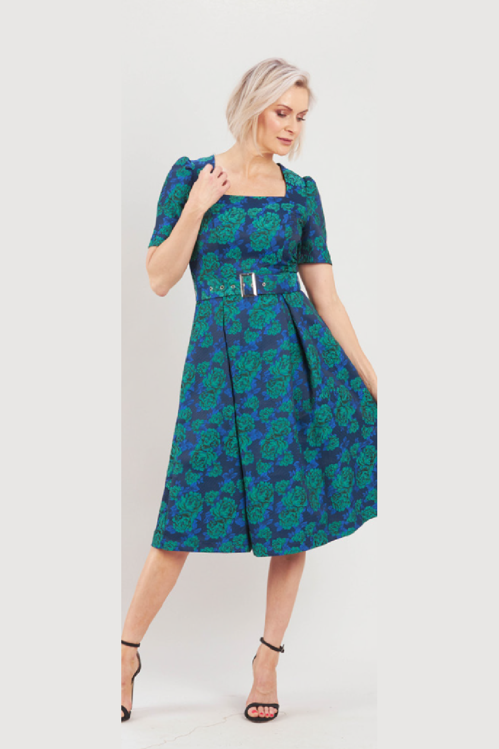 Pink Ruby Sublime Belt Dress in Blue/Green
