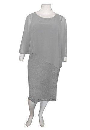 RTM Julie Stretch Dress with Chiffon Overlay in Silver