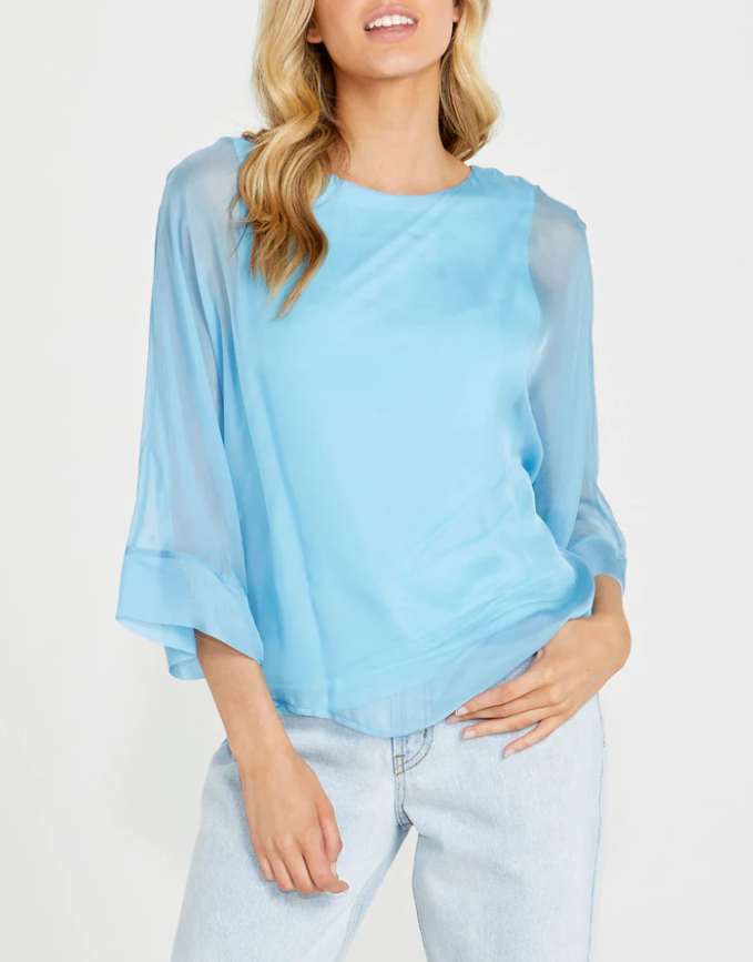 Fate To Her Door Silk Kaftan in Blue