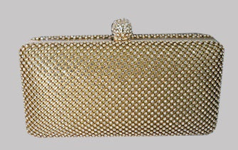 Diamante Mesh Structured Clutch in Gold YB222