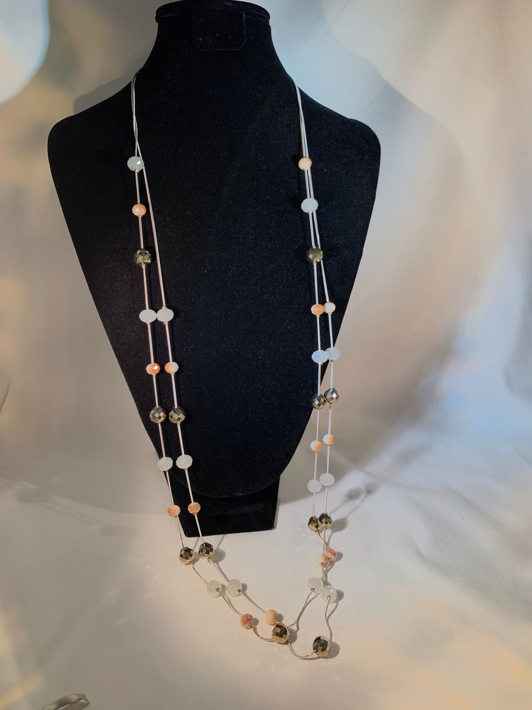 Stellar Rose Gold and Nude Beaded Necklace Long 66002