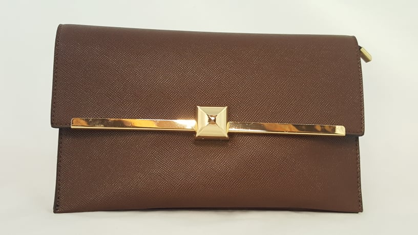 Coffee envelope clutch with gold trim 575