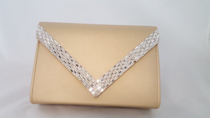 Gold clutch with rhinestone trim H0701