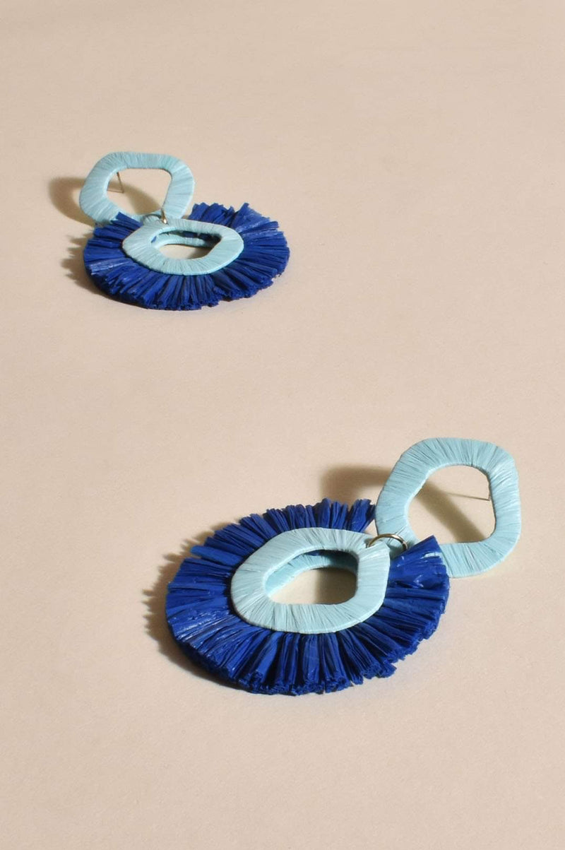 Adorne Fringed Raffia Event Earrings Blue Multi AEA3131