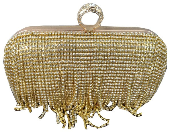 Diamante Fringed Clutch in Gold 031044