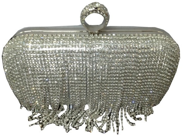 Diamante Fringed Clutch in Silver 031044