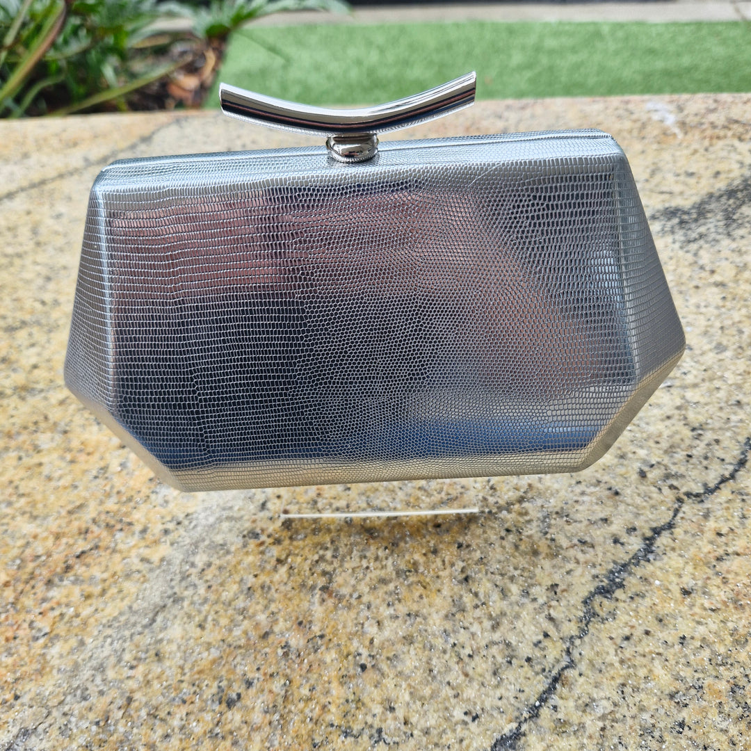 R7 Structured Silver Clutch 572