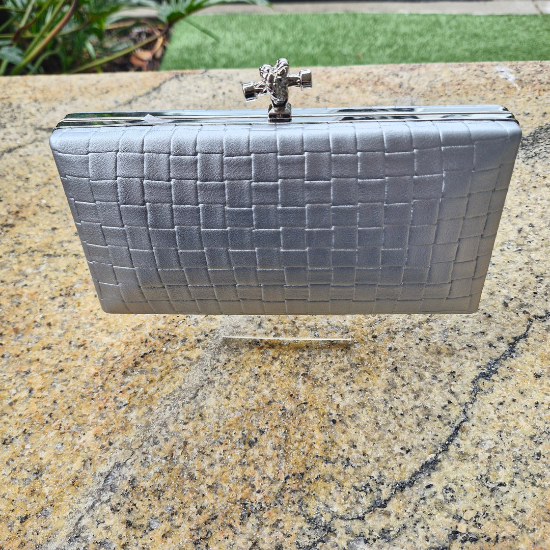 R7 Structured Silver Clutch 573