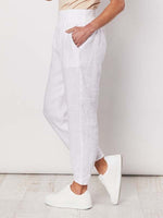 Gordon Smith Ribbed Waist Linen Pant in white