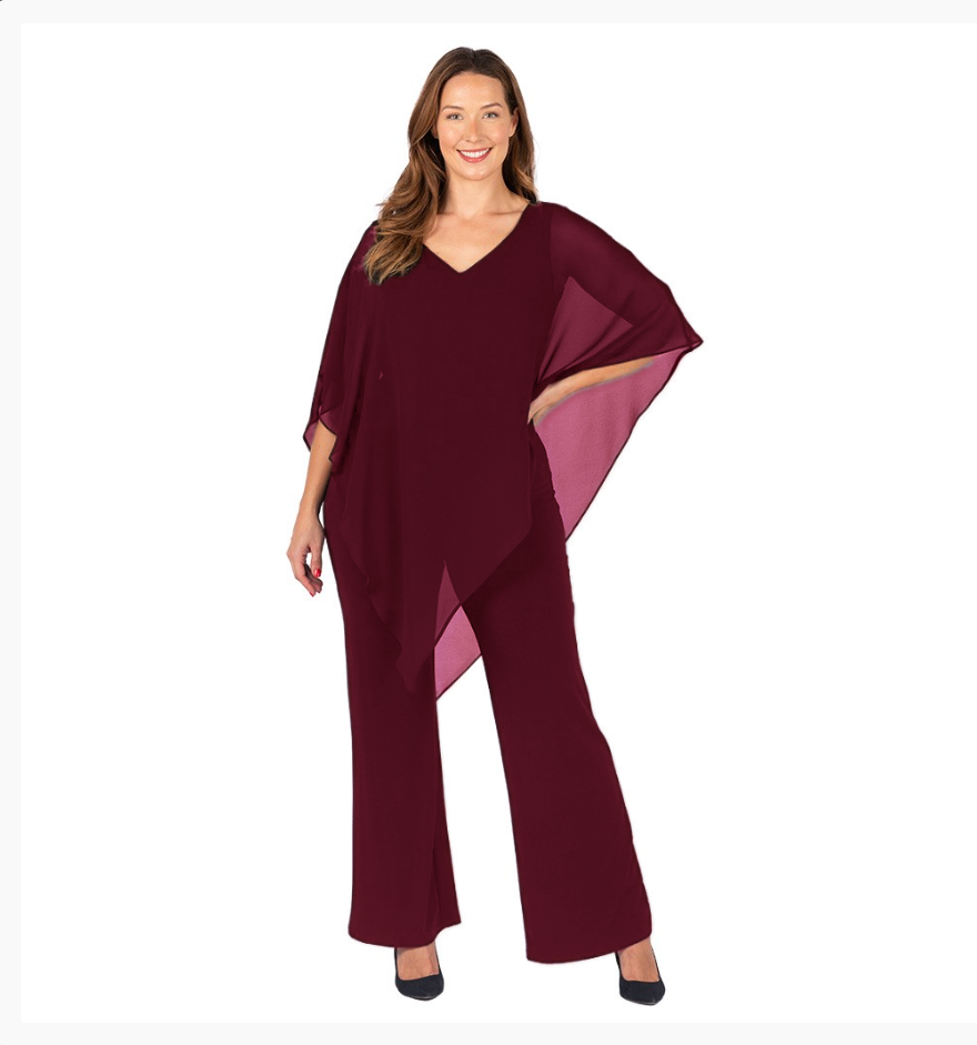 Four Girlz Plain Chiffon Overlay Pants in Port