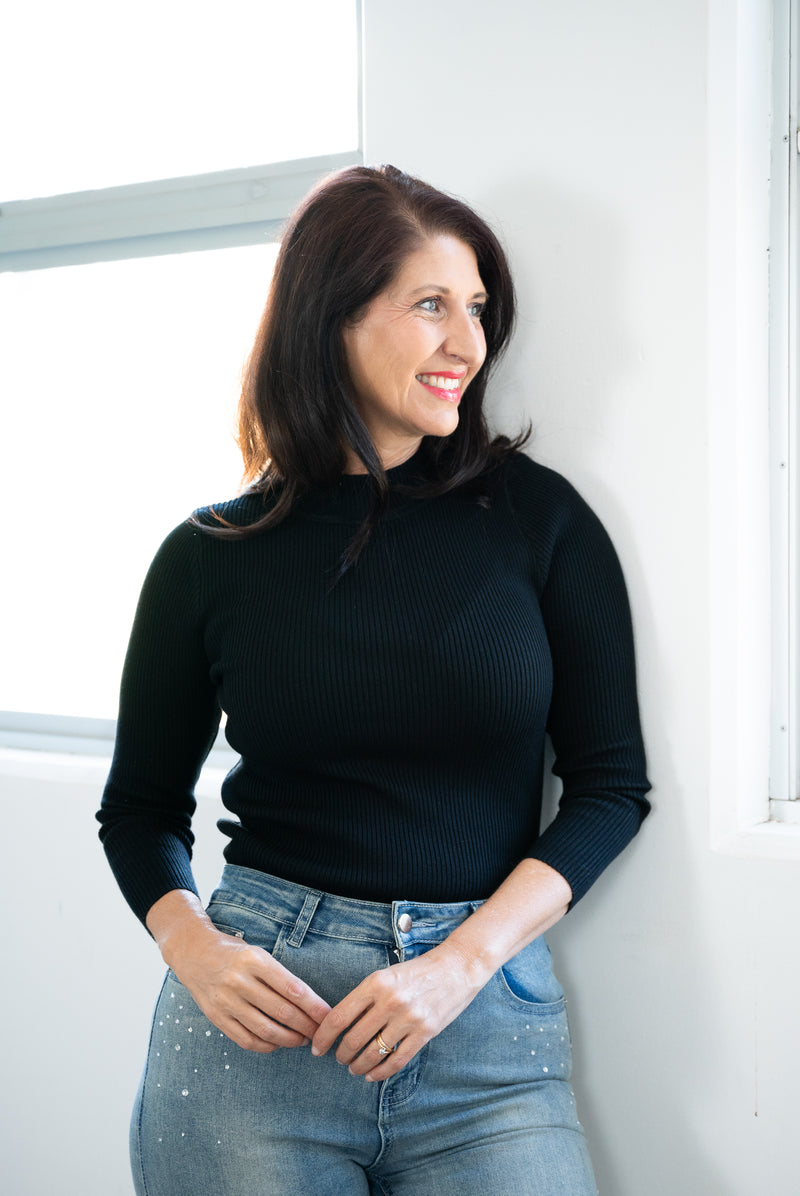 Willow Tree Rib Knit Top in Black