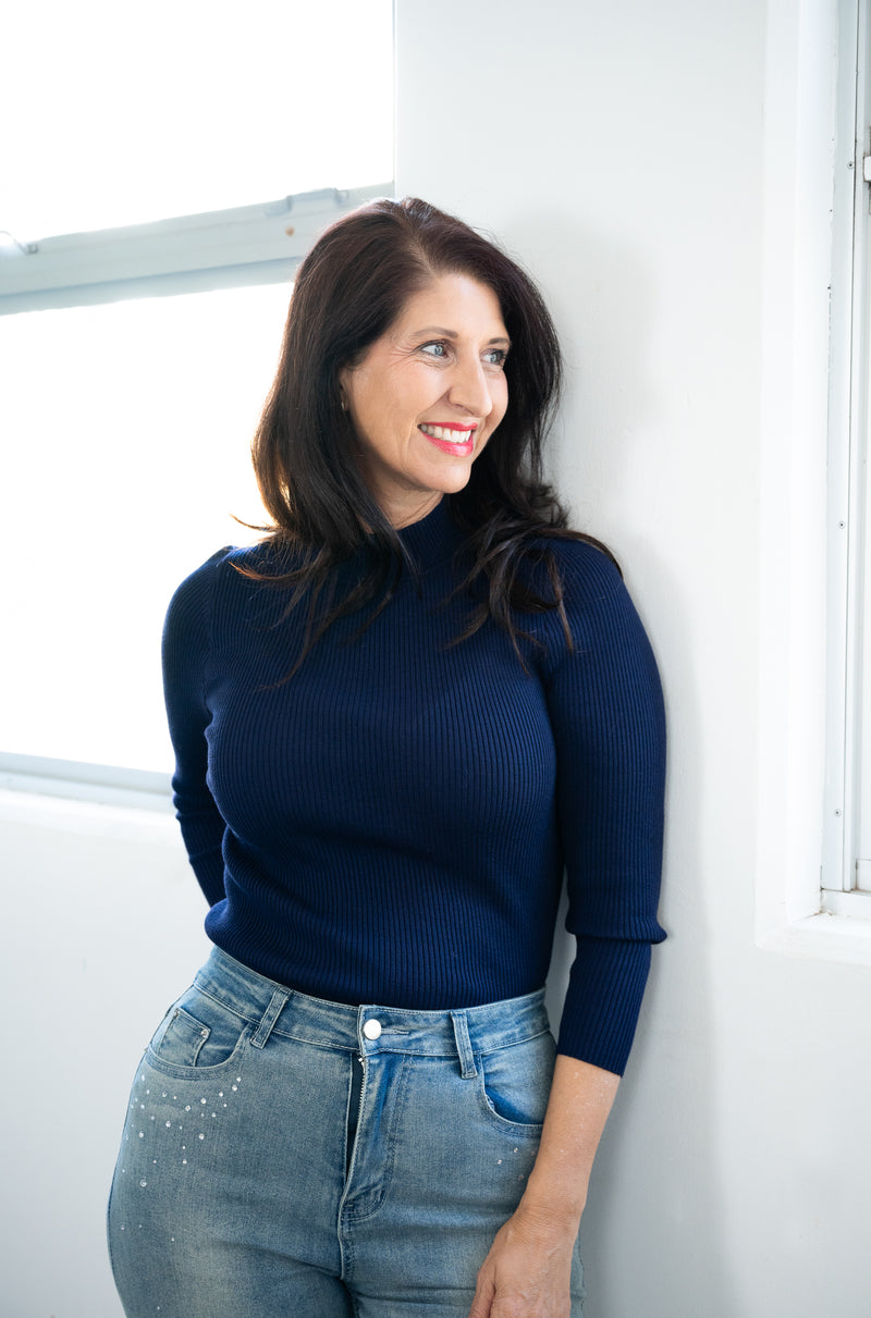 Willow Tree Rib Knit Top in Navy