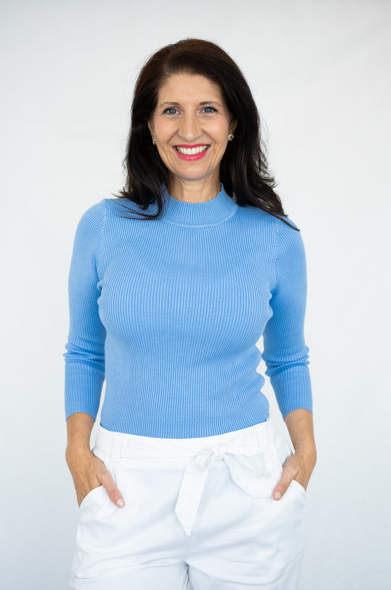 Willow Tree Rib Knit Top in Sea Blue