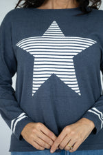 Jolie Saule Knit Star Jumper in Denim