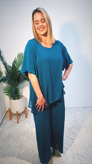 RTM Chiffon Pant in Teal, pair with Betty Chiffon Top to make a set