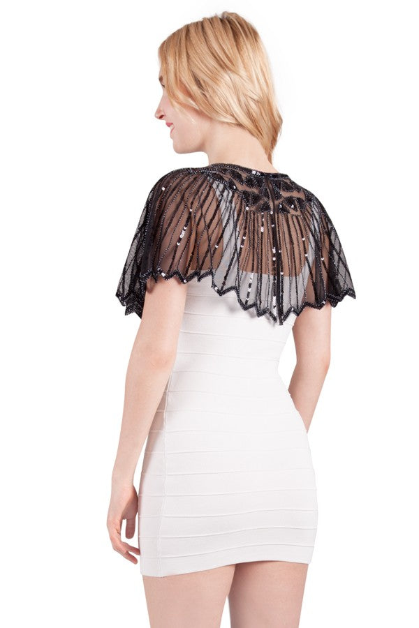 Miss Anne Sequin Cape in Black, Navy and Silver