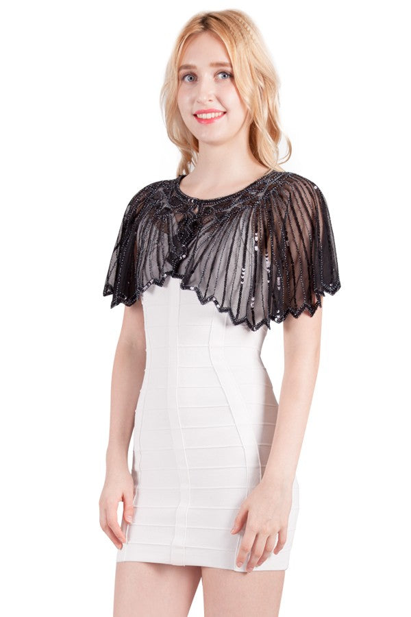 Miss Anne Sequin Cape in Black, Navy and Silver