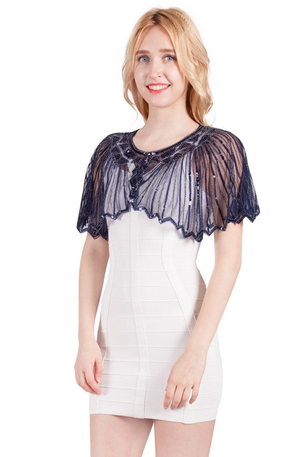Miss Anne Sequin Cape in Black, Navy and Silver