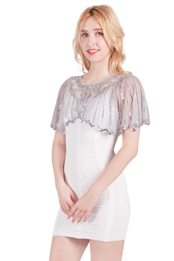 Miss Anne Sequin Cape in Black, Navy and Silver