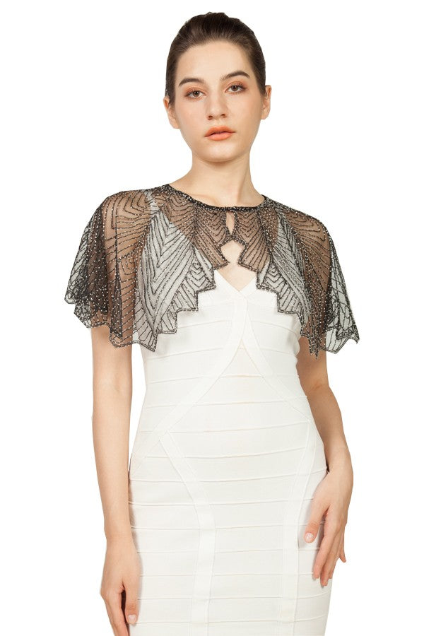 Miss Anne Beaded Cape in Black or Navy Angled Hem