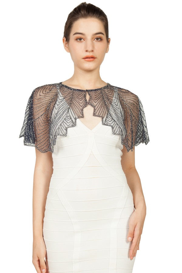 Miss Anne Beaded Cape in Black or Navy Angled Hem