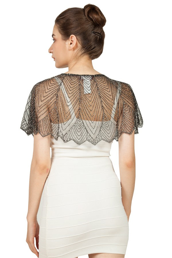 Miss Anne Beaded Cape in Black or Navy Angled Hem