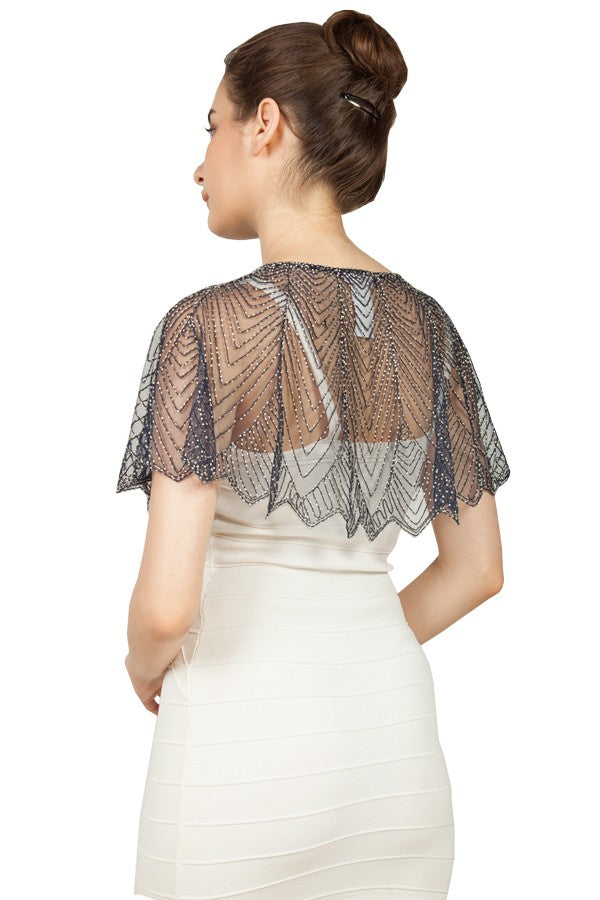 Miss Anne Beaded Cape in Black or Navy Angled Hem
