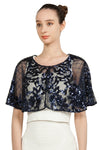 Miss Anne Sequined Cape Navy and Wine Round Hem