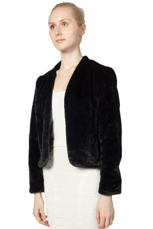 Miss Anne Faux Fur Long Sleeve Bolero in Navy or Black