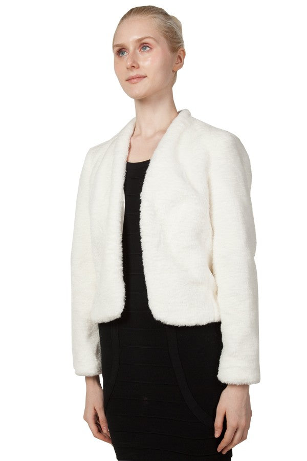 Miss Anne Faux Fur Long Sleeve Bolero in Navy, Black and Ivory