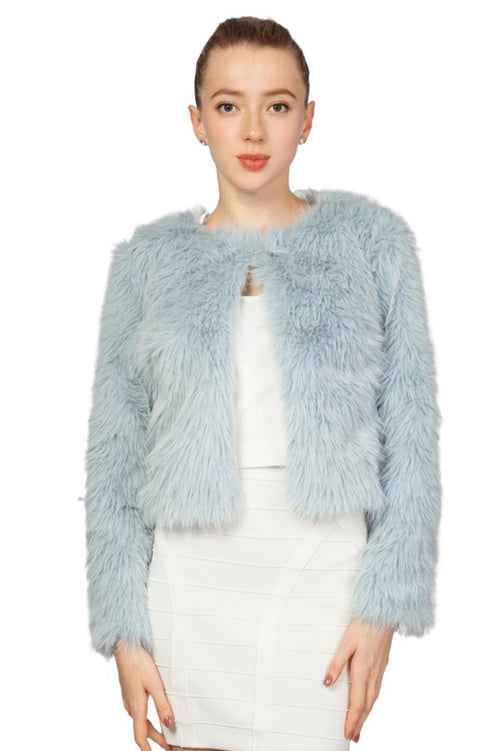 Miss Anne Faux Fur Long Sleeve Bolero in Green and Blue