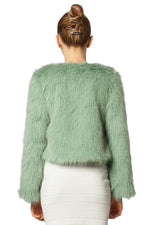 Miss Anne Faux Fur Long Sleeve Bolero in Green and Blue
