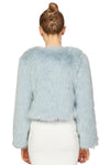 Miss Anne Faux Fur Long Sleeve Bolero in Green and Blue