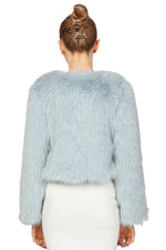 Miss Anne Faux Fur Long Sleeve Bolero in Green and Blue