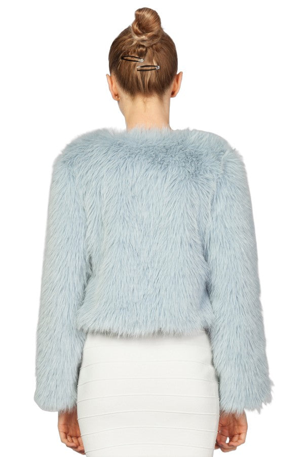 Miss Anne Faux Fur Long Sleeve Bolero in Green and Blue