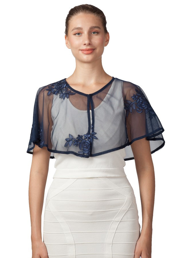 Miss Anne Lace Mesh Cape in Navy