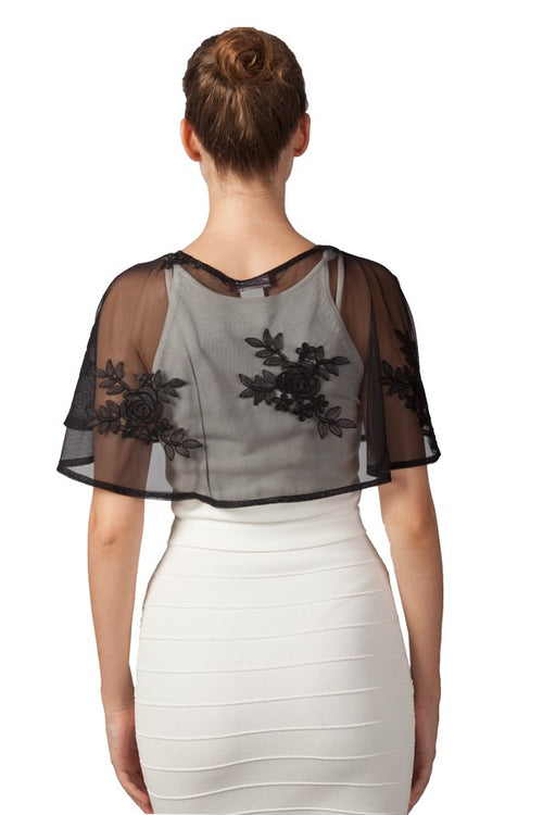 Miss Anne Lace Mesh Cape in Black