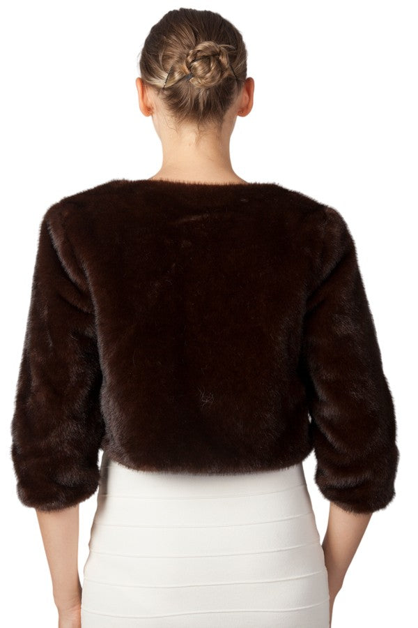 Miss Anne Faux Fur Cropped Sleeve Bolero in Cafe