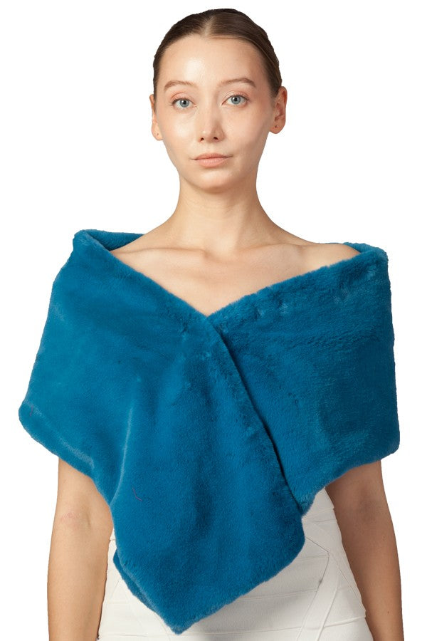 Miss Anne Faux Fur Stole in Teal Blue