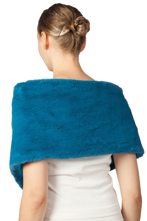 Miss Anne Faux Fur Stole in Teal Blue