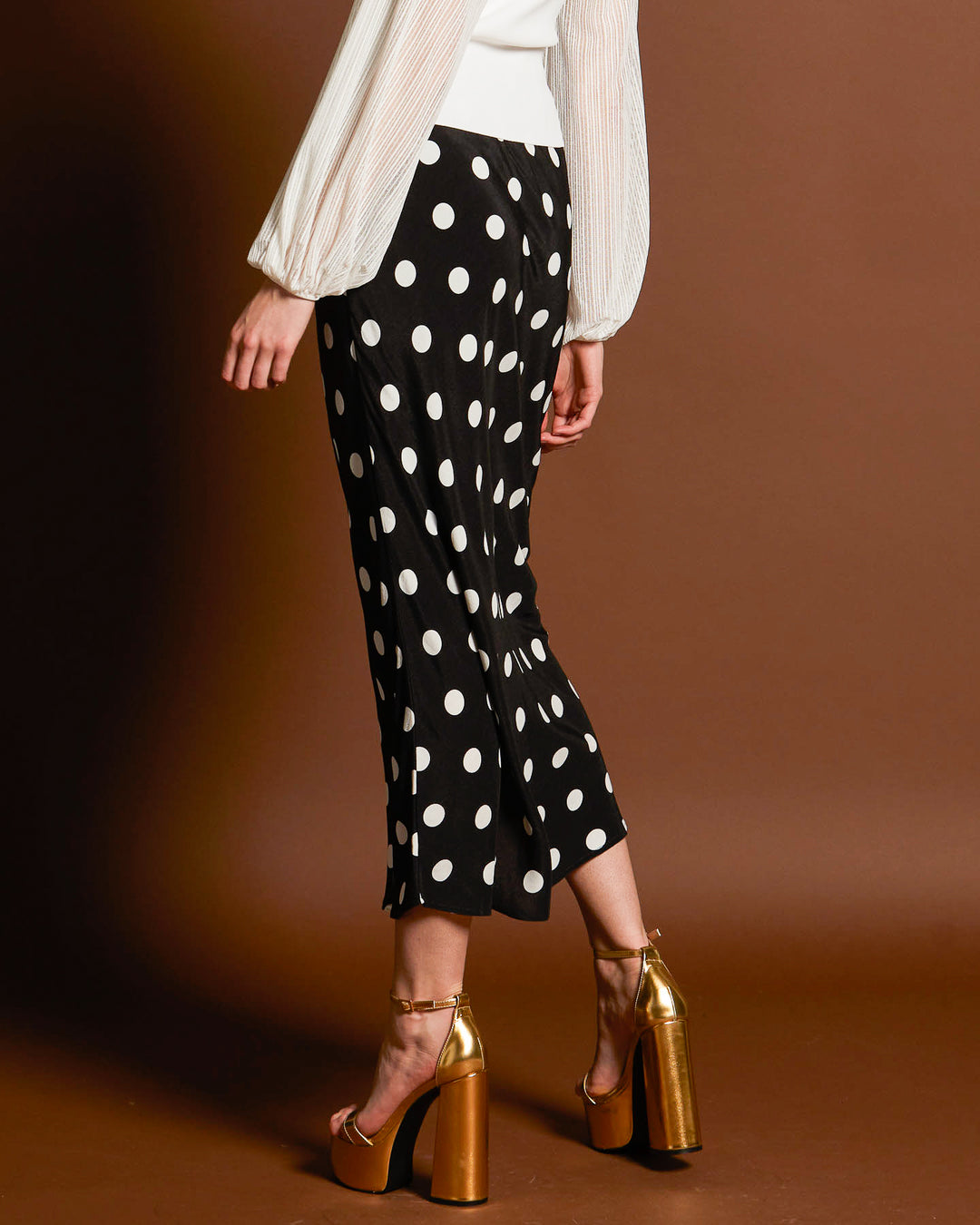 Fate Superstition Bias Cut Skirt in Black Polka