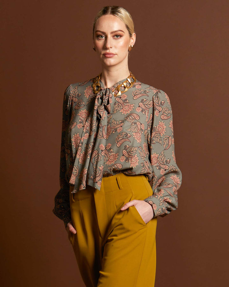 Fate Everywhere Neck Tie Blouse in Vintage Paisley