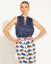 Fate Walk  In the Park Linen Sleeveless Top in Navy