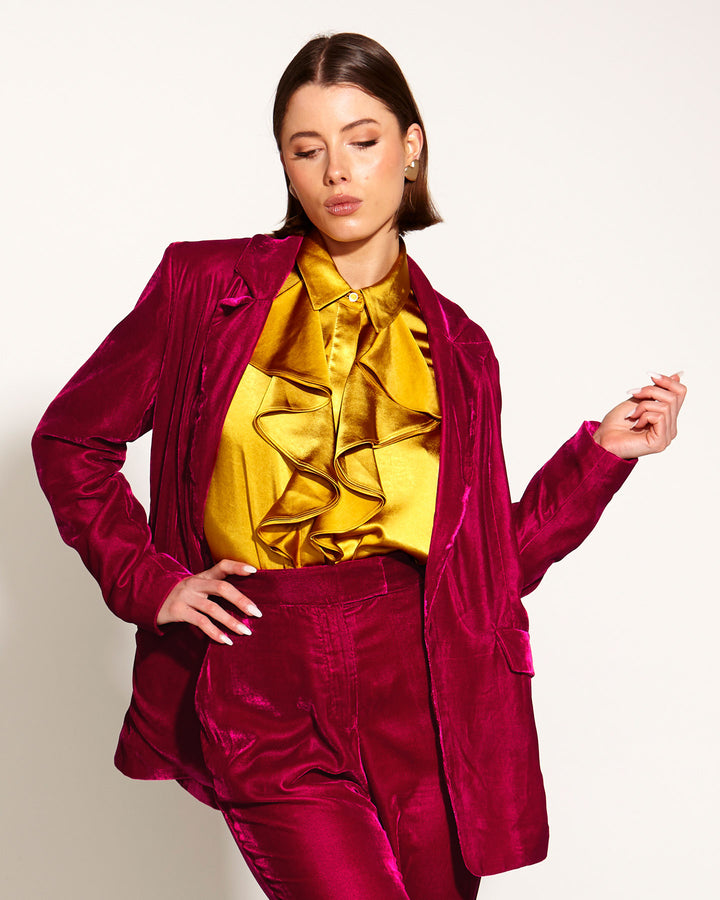Fate Only She Knows Ruffle Shirt in Gold