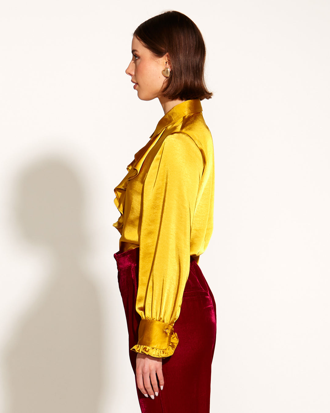 Fate Only She Knows Ruffle Shirt in Gold