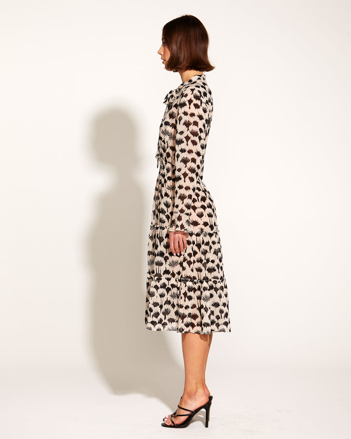 Fate Fancy Like Midi Tiered Shirt Dress in Black Fan