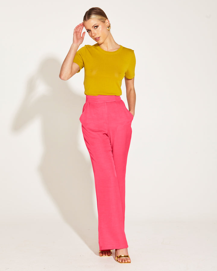 Fate One and Only High Waisted Flared Pant in Hot Pink
