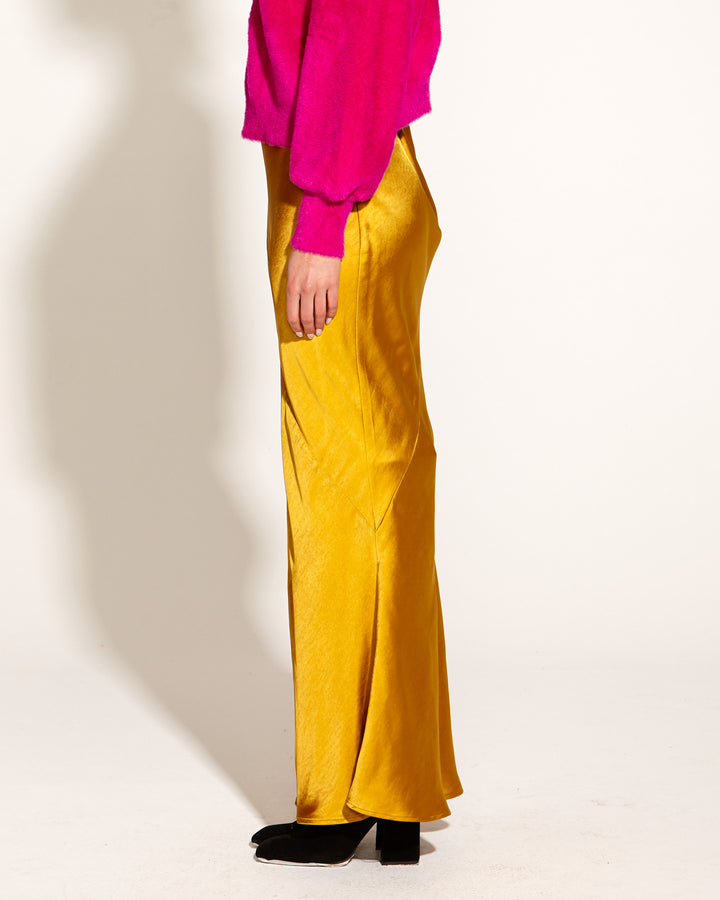 Fate Only She Knows Bias Cut Maxi Skirt in Gold
